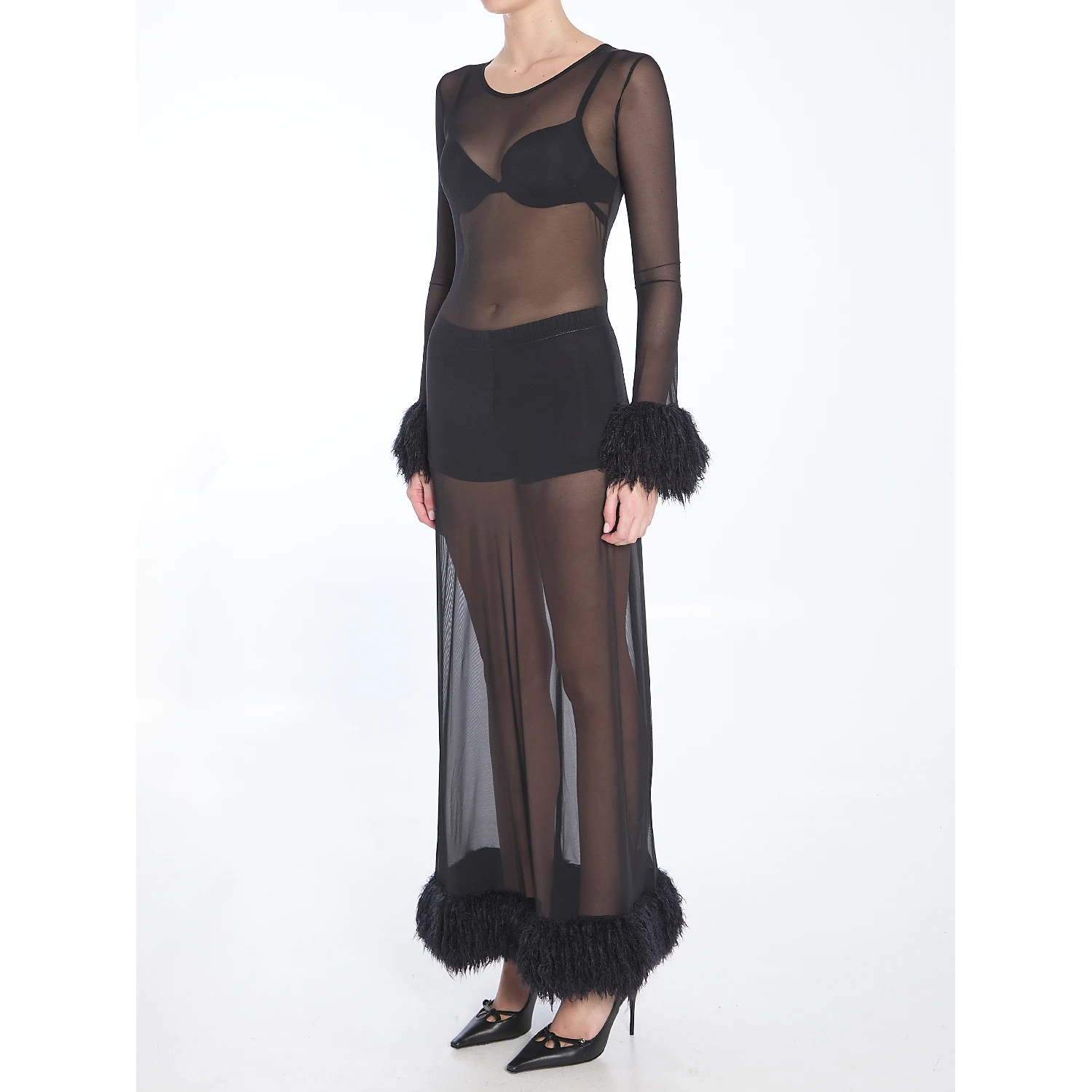 Mesh jersey long dress