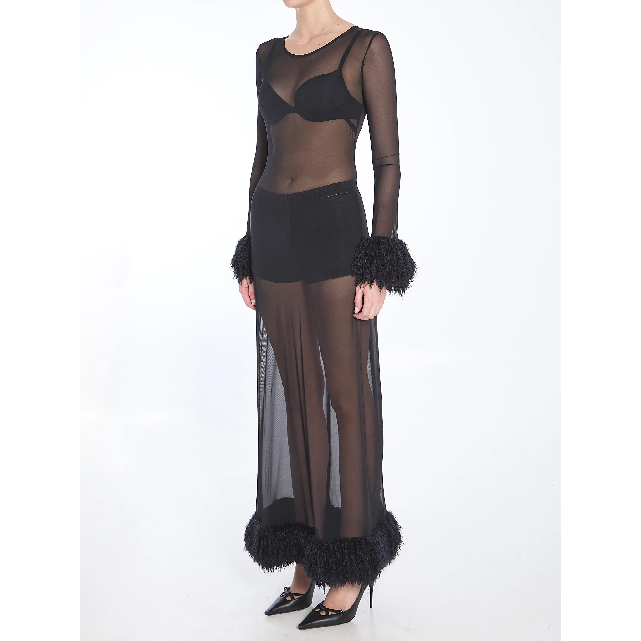 Mesh jersey long dress