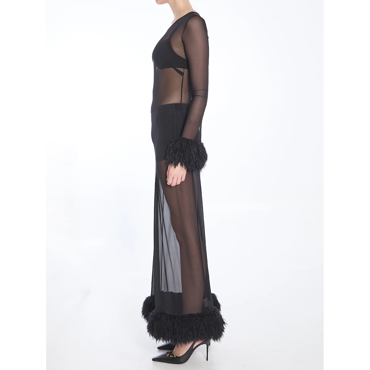 Mesh jersey long dress