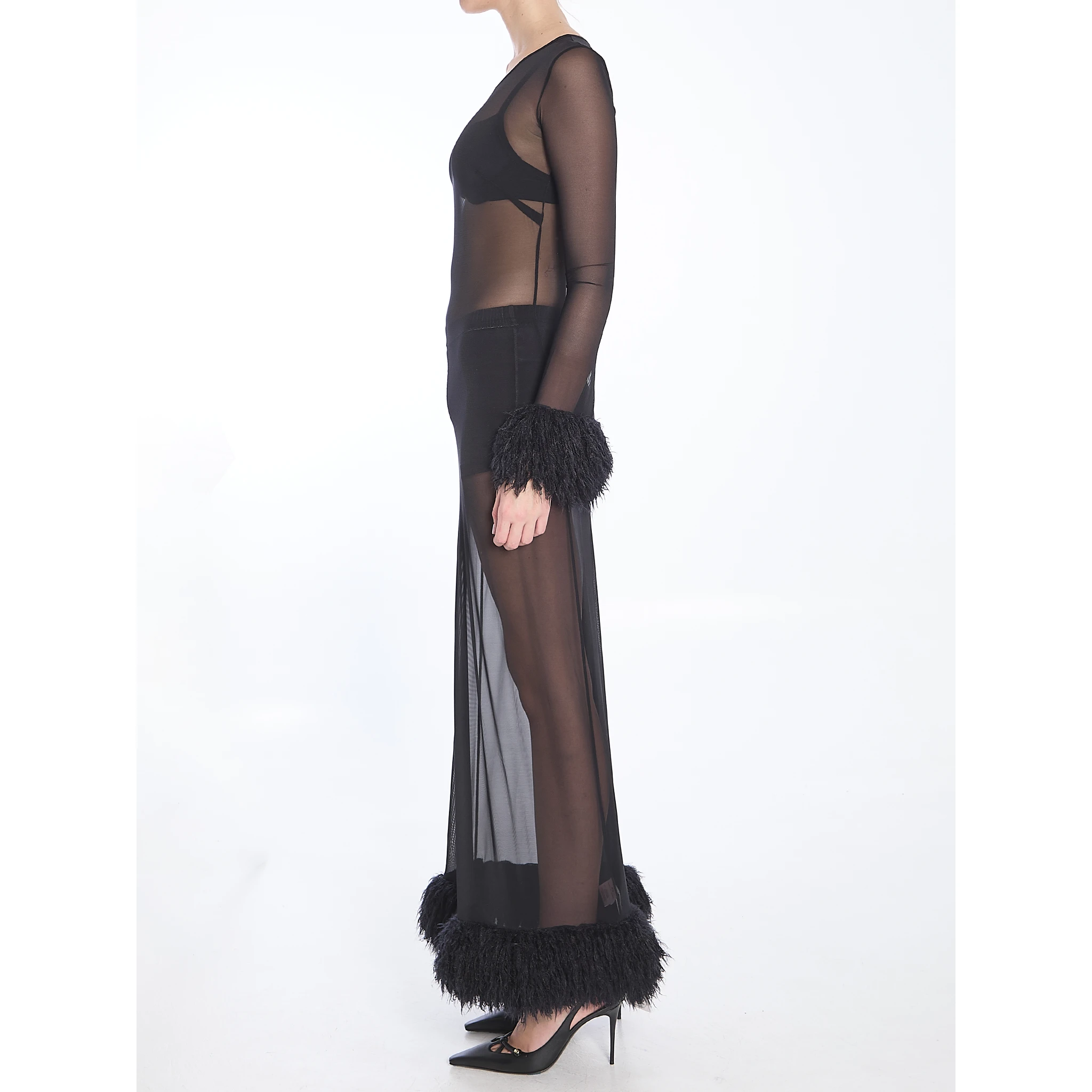 Mesh jersey long dress