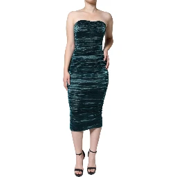 Green Silk Blend Satin Fitted Strapless Dress
