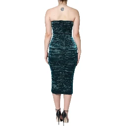 Green Silk Blend Satin Fitted Strapless Dress
