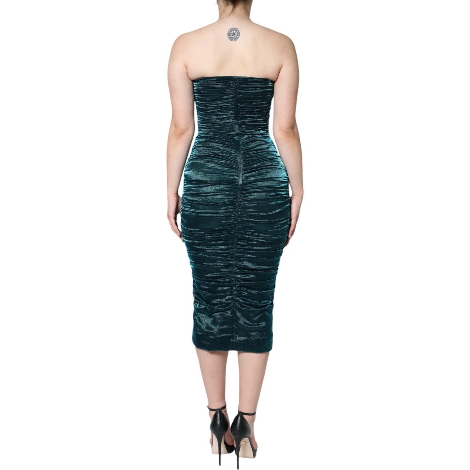 Green Silk Blend Satin Fitted Strapless Dress