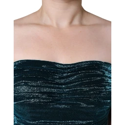 Green Silk Blend Satin Fitted Strapless Dress