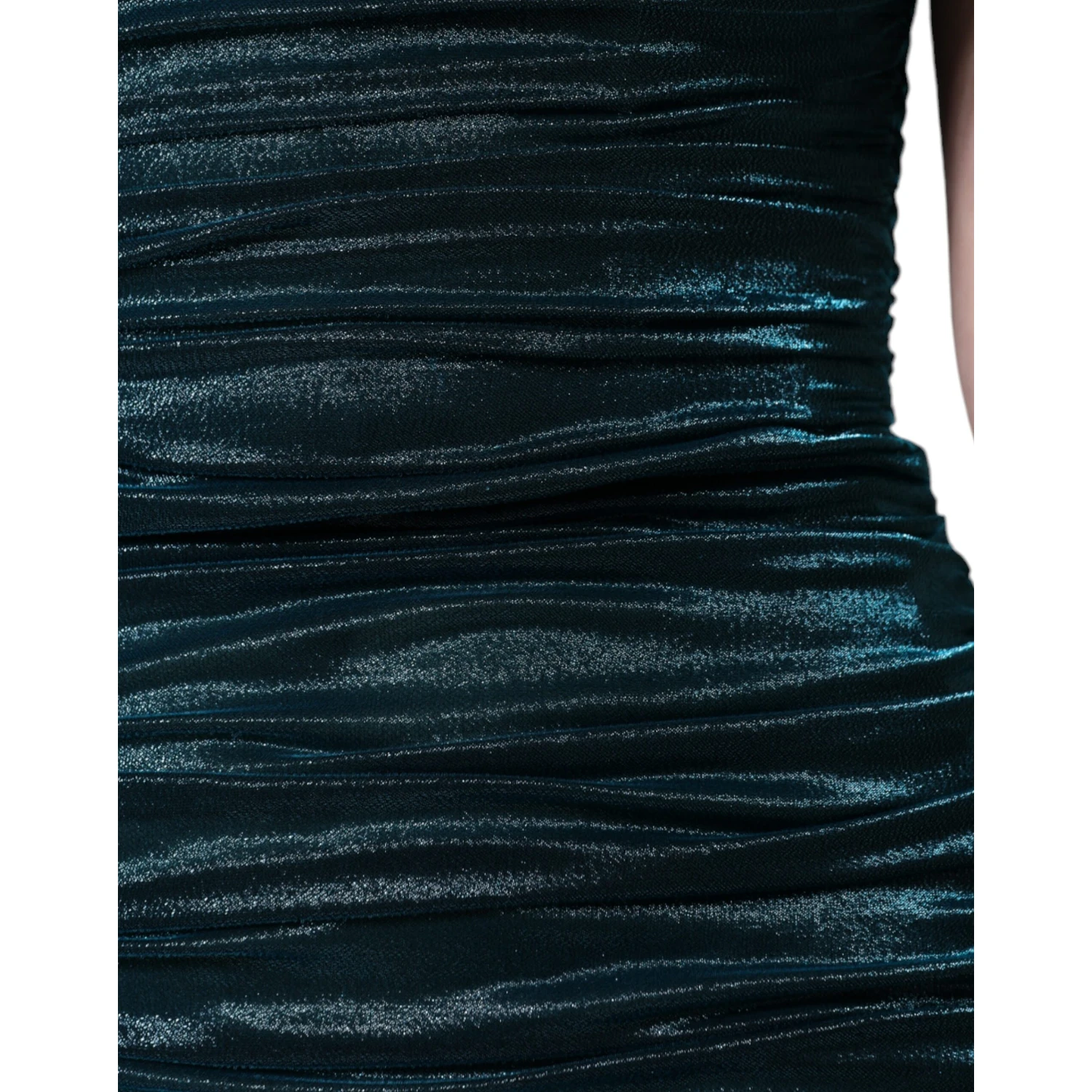 Green Silk Blend Satin Fitted Strapless Dress