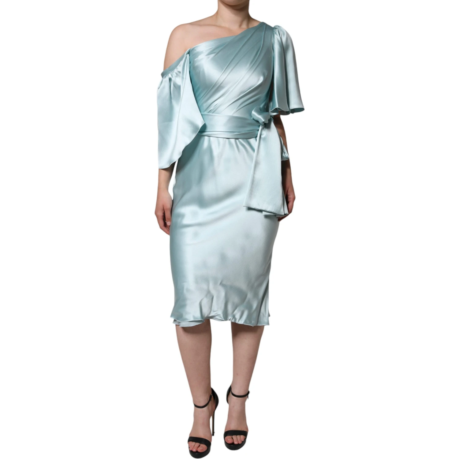 Mint Green Silk Fit Cut One Shoulder Dress