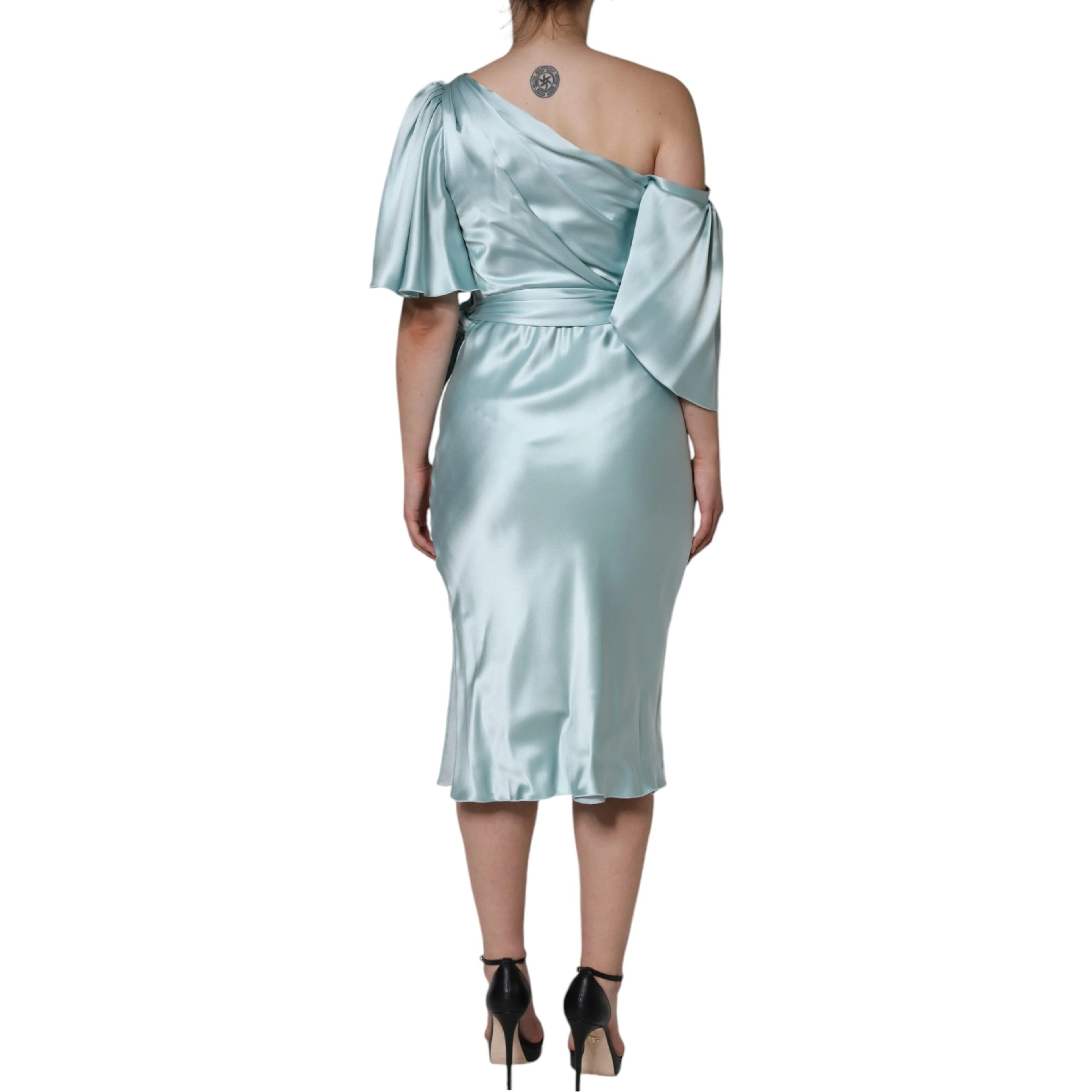 Mint Green Silk Fit Cut One Shoulder Dress