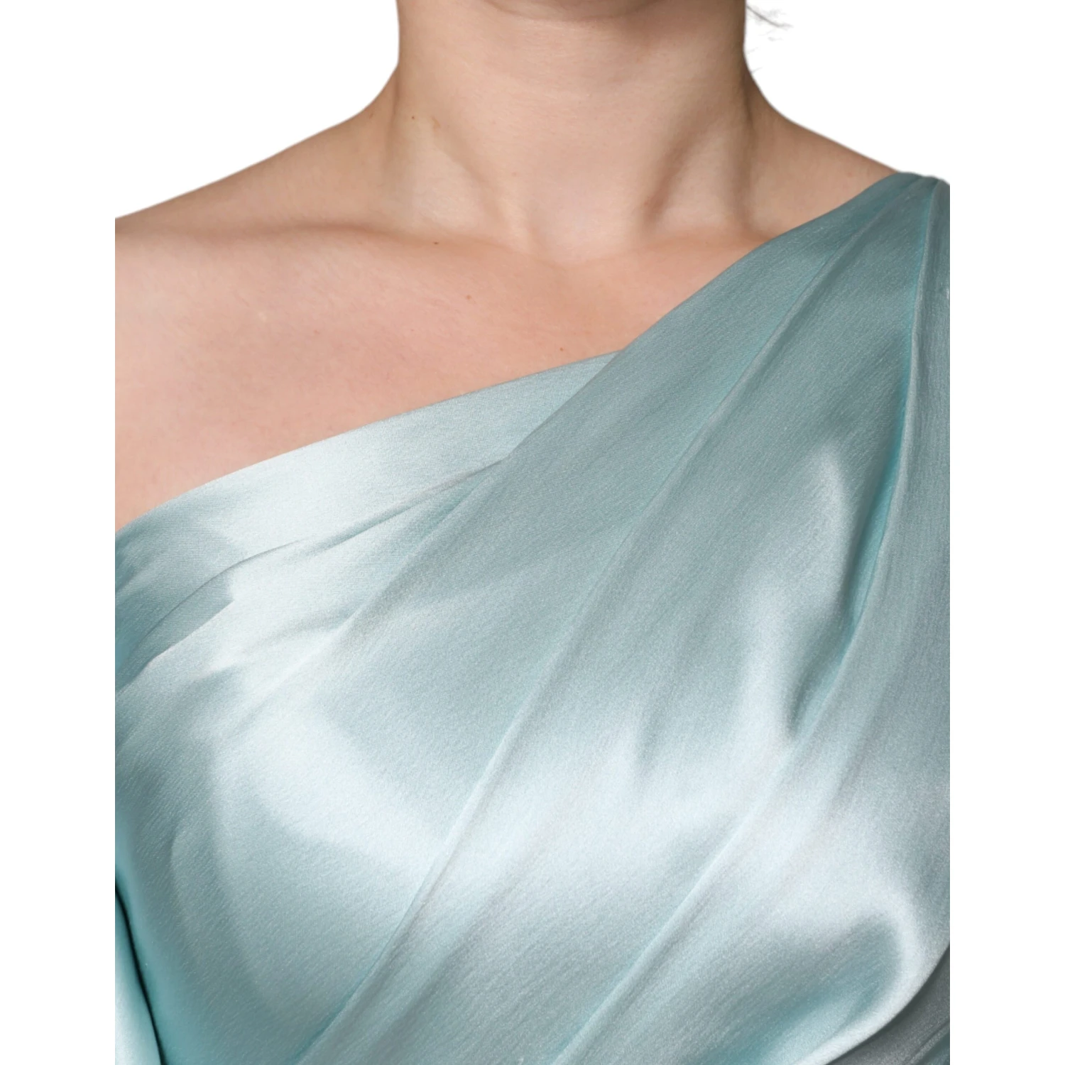 Mint Green Silk Fit Cut One Shoulder Dress