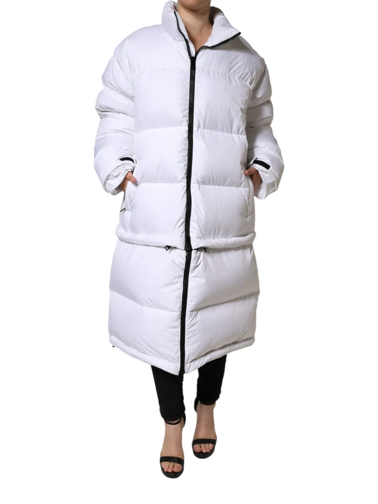 White Puffer Quilted Full Zip Coat Jacket