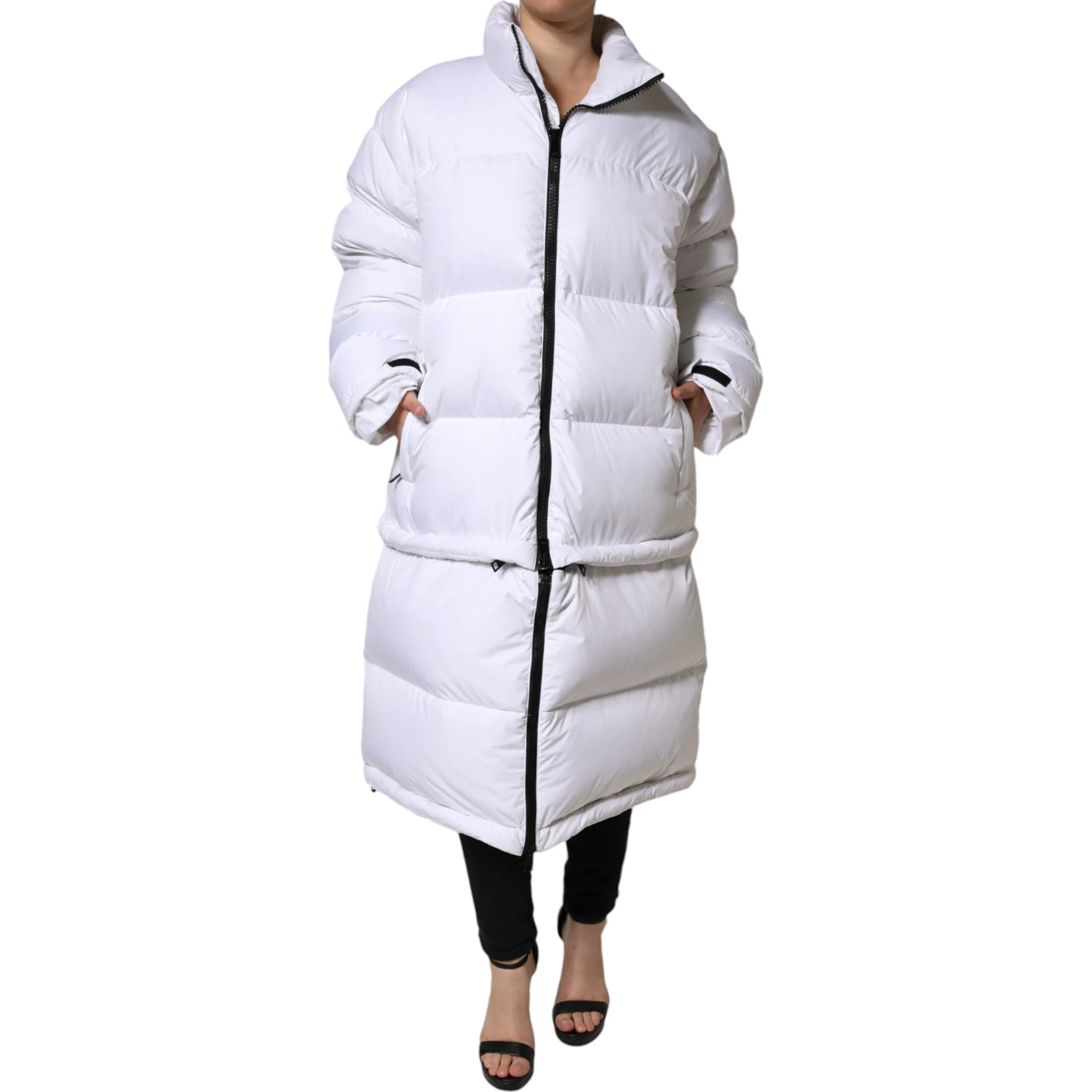 White Puffer Quilted Full Zip Coat Jacket