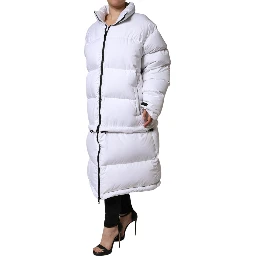 White Puffer Quilted Full Zip Coat Jacket