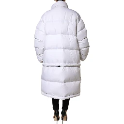White Puffer Quilted Full Zip Coat Jacket