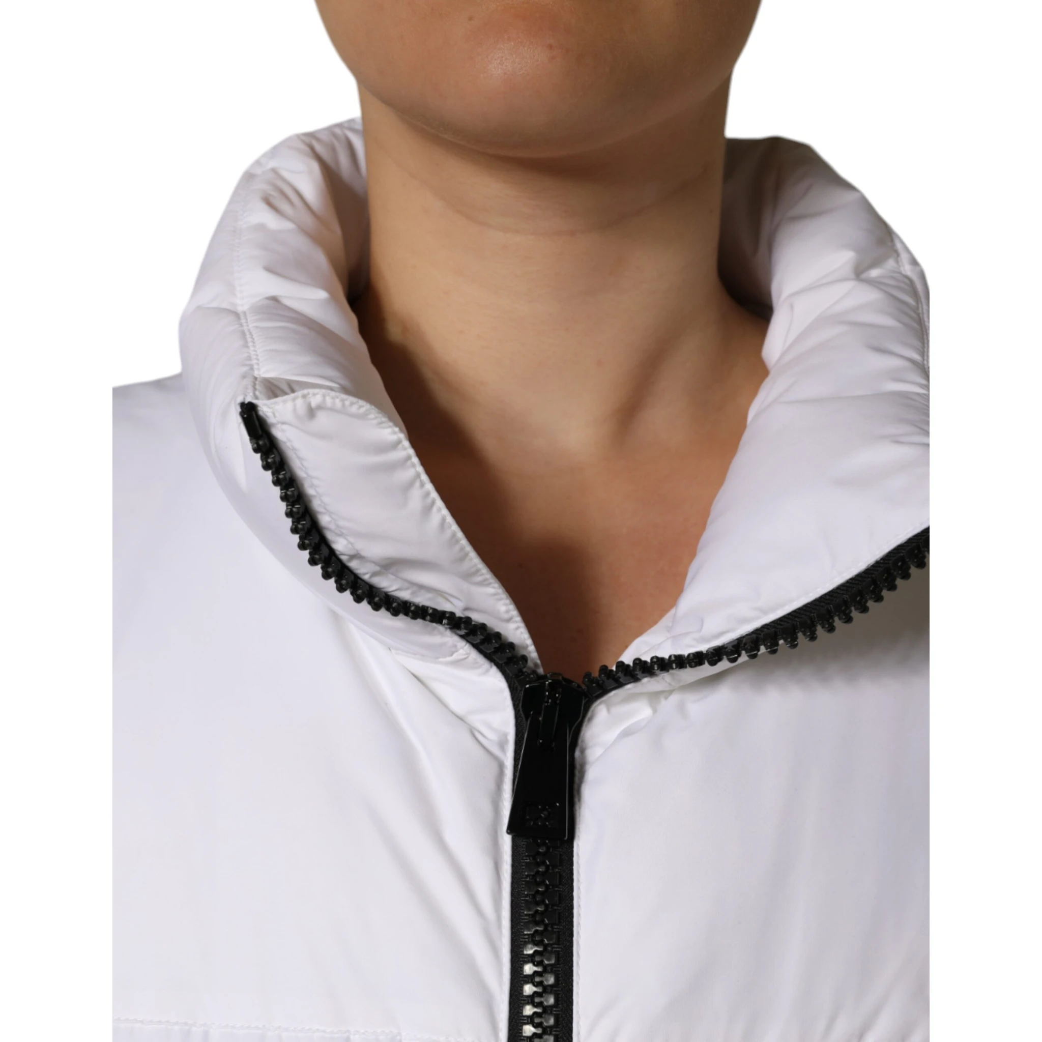 White Puffer Quilted Full Zip Coat Jacket