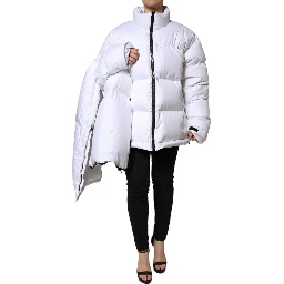 White Puffer Quilted Full Zip Coat Jacket