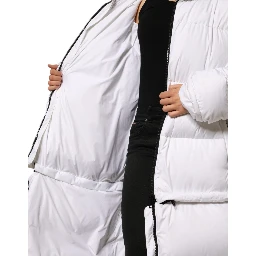 White Puffer Quilted Full Zip Coat Jacket