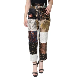 Multicolor Patchwork Jacquard High Waist Pants