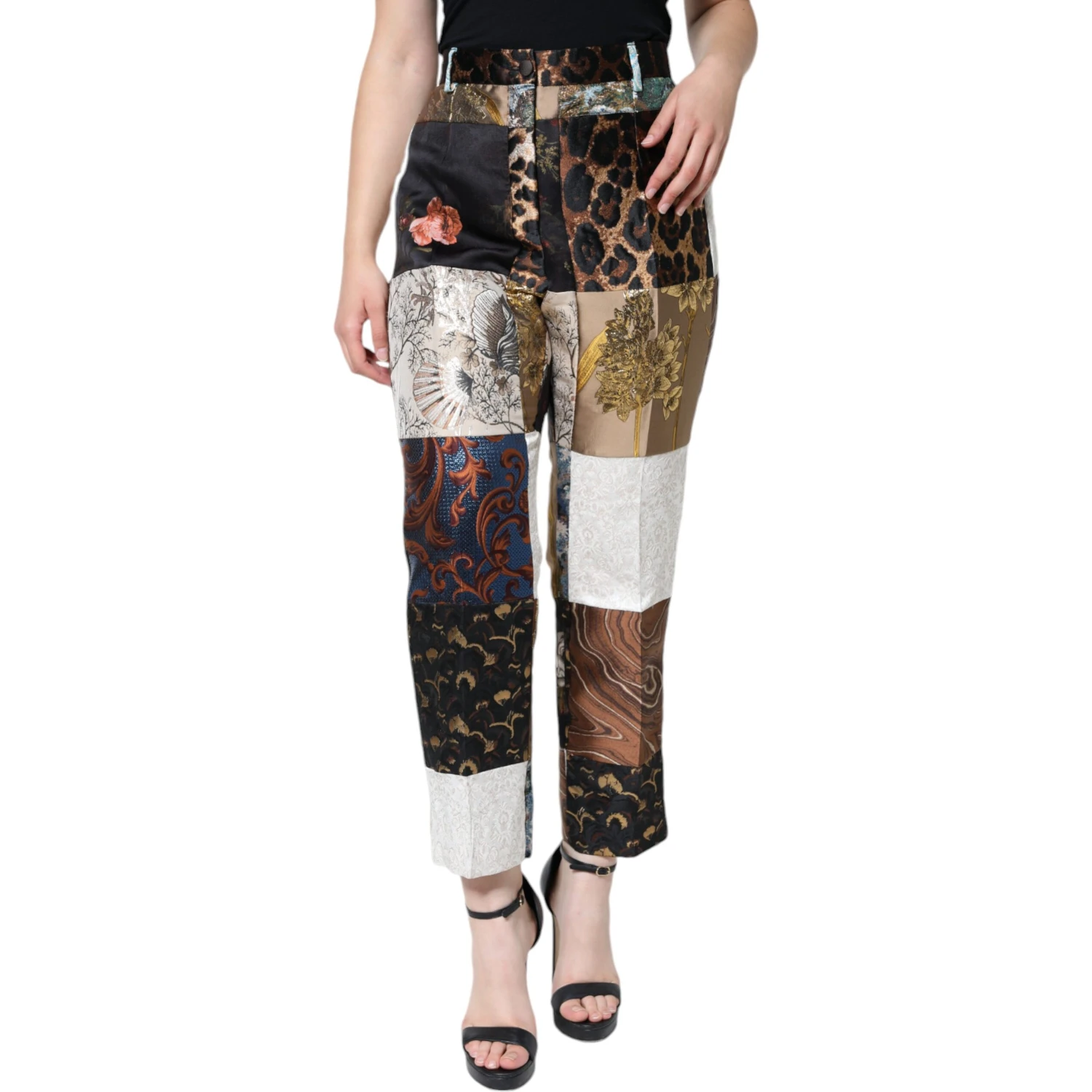 Multicolor Patchwork Jacquard High Waist Pants