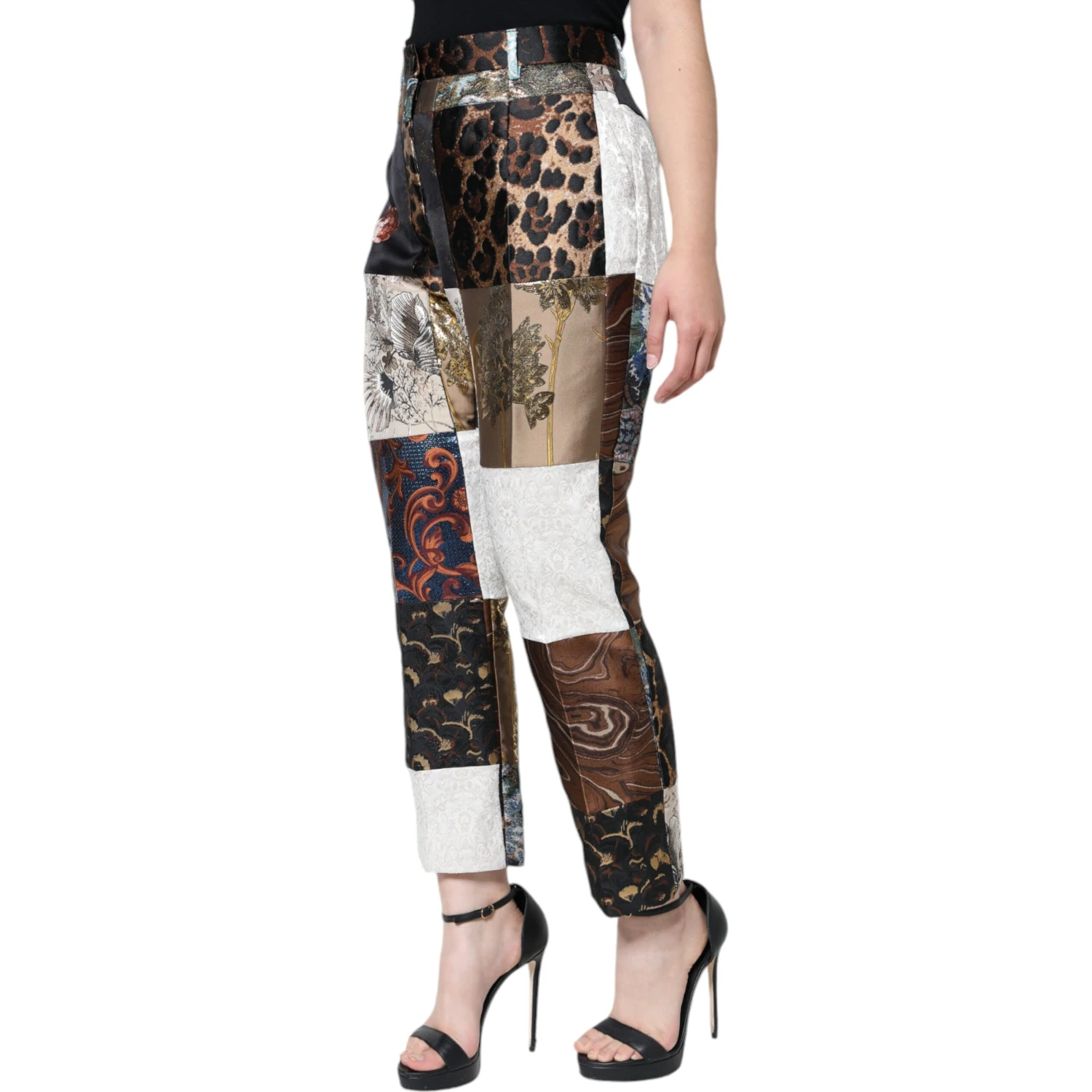 Multicolor Patchwork Jacquard High Waist Pants