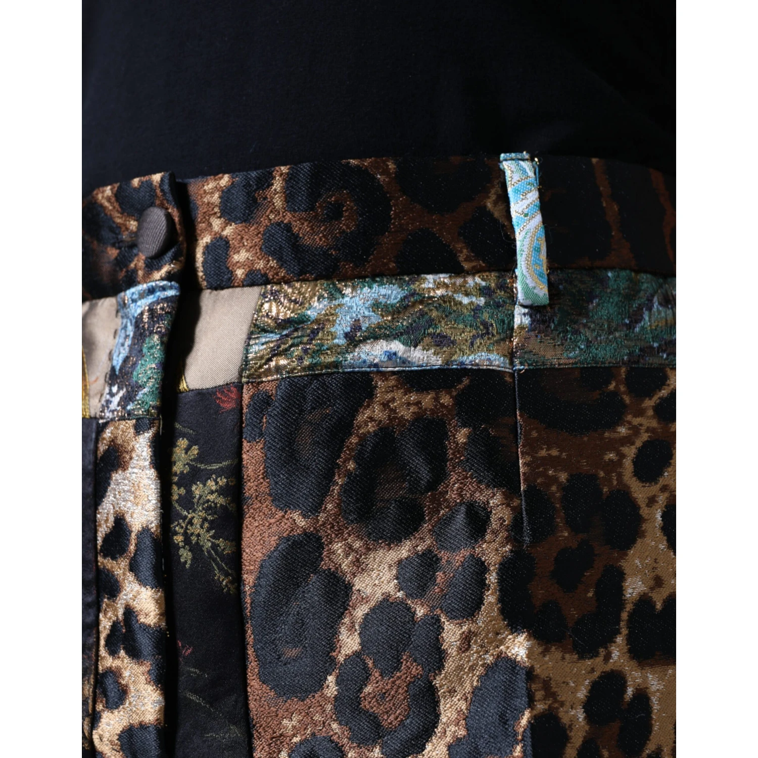 Multicolor Patchwork Jacquard High Waist Pants