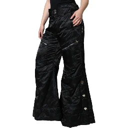 Black Quilted High Waist Women Wide Leg Pants