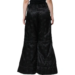 Black Quilted High Waist Women Wide Leg Pants