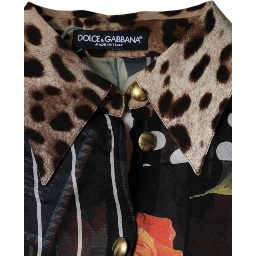 Multicolor Patchwork Silk Collared Blouse Top