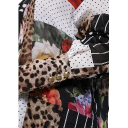 Multicolor Patchwork Silk Collared Blouse Top