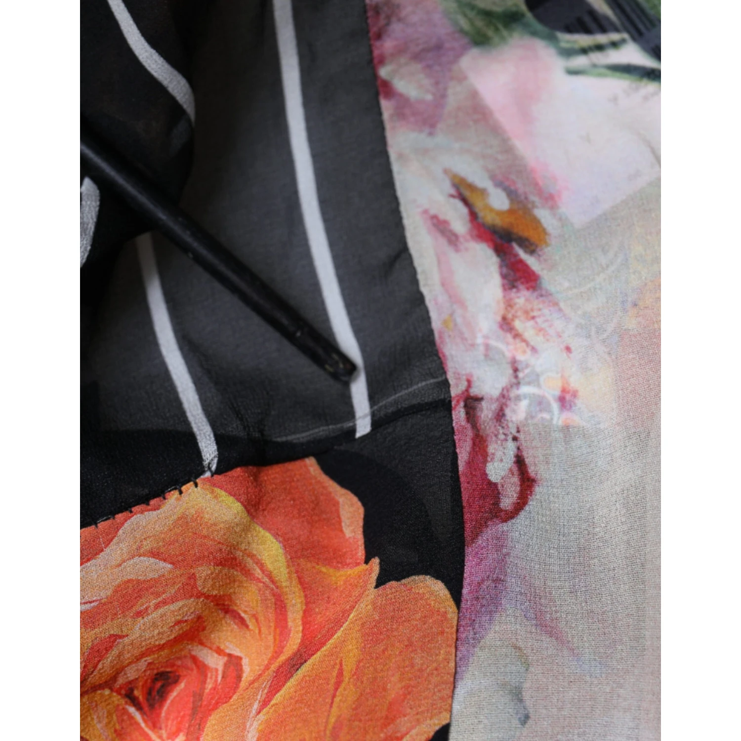 Multicolor Patchwork Silk Collared Blouse Top