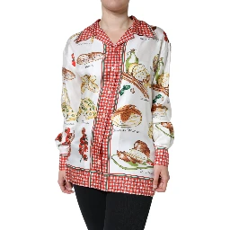 Multicolor Bread Print Collared Blouse Top