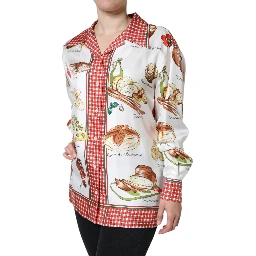 Multicolor Bread Print Collared Blouse Top