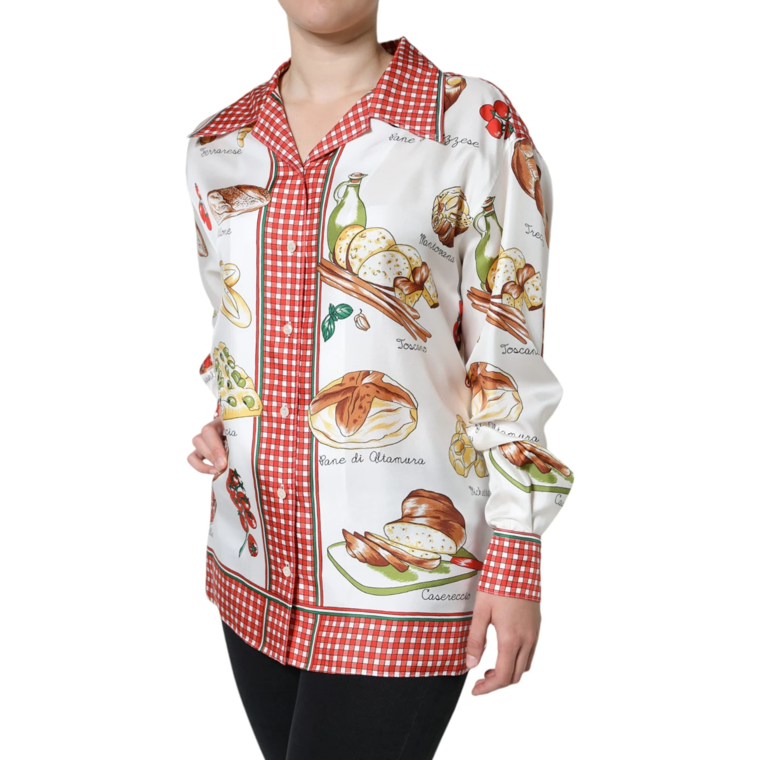 Multicolor Bread Print Collared Blouse Top