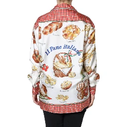 Multicolor Bread Print Collared Blouse Top