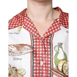 Multicolor Bread Print Collared Blouse Top
