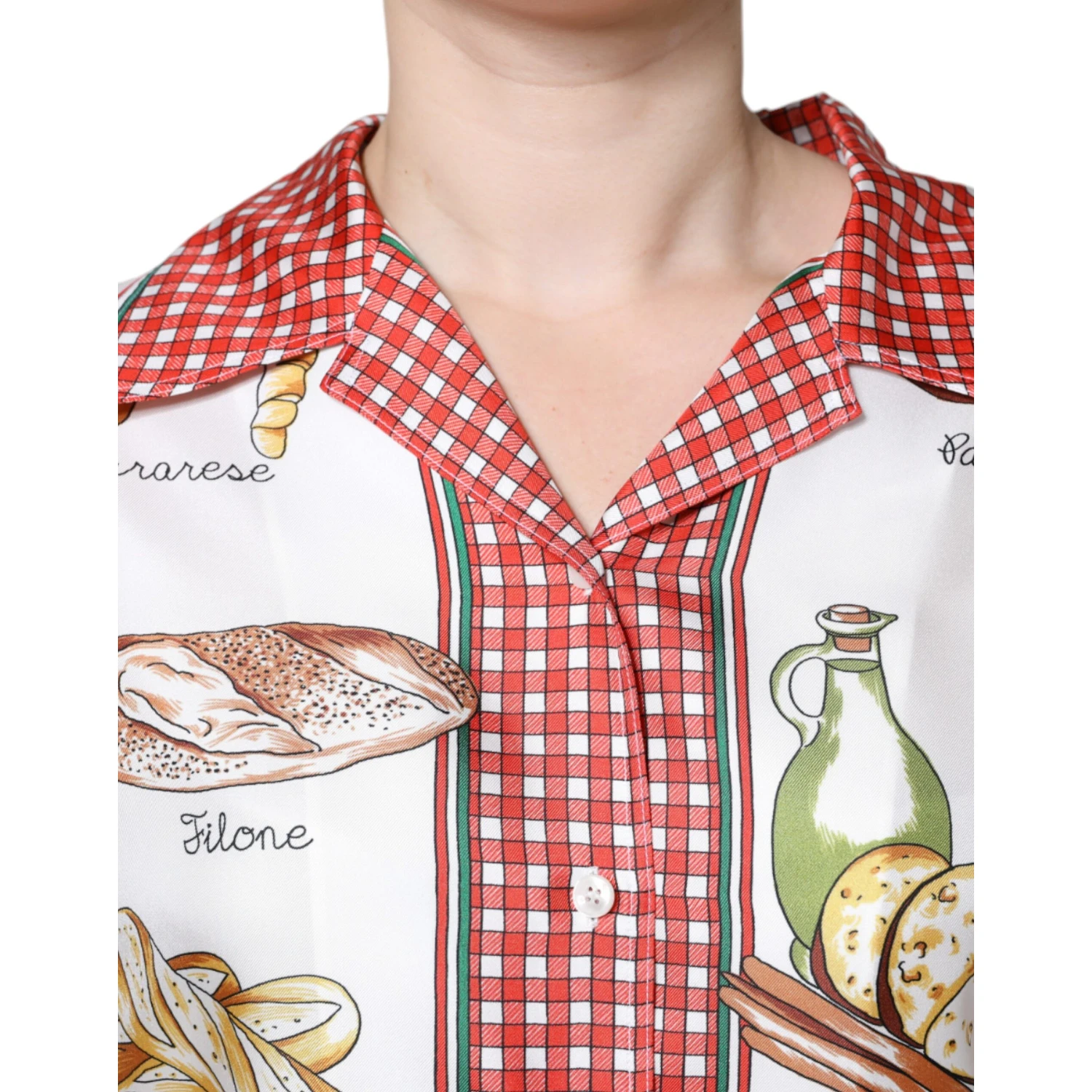 Multicolor Bread Print Collared Blouse Top