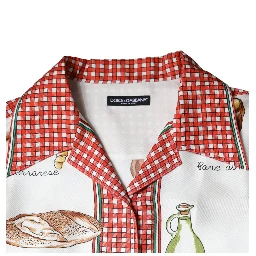 Multicolor Bread Print Collared Blouse Top