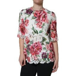 White Peony Lace Short Sleeves Blouse Top
