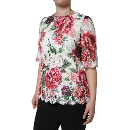 White Peony Lace Short Sleeves Blouse Top