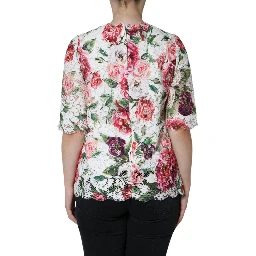 White Peony Lace Short Sleeves Blouse Top