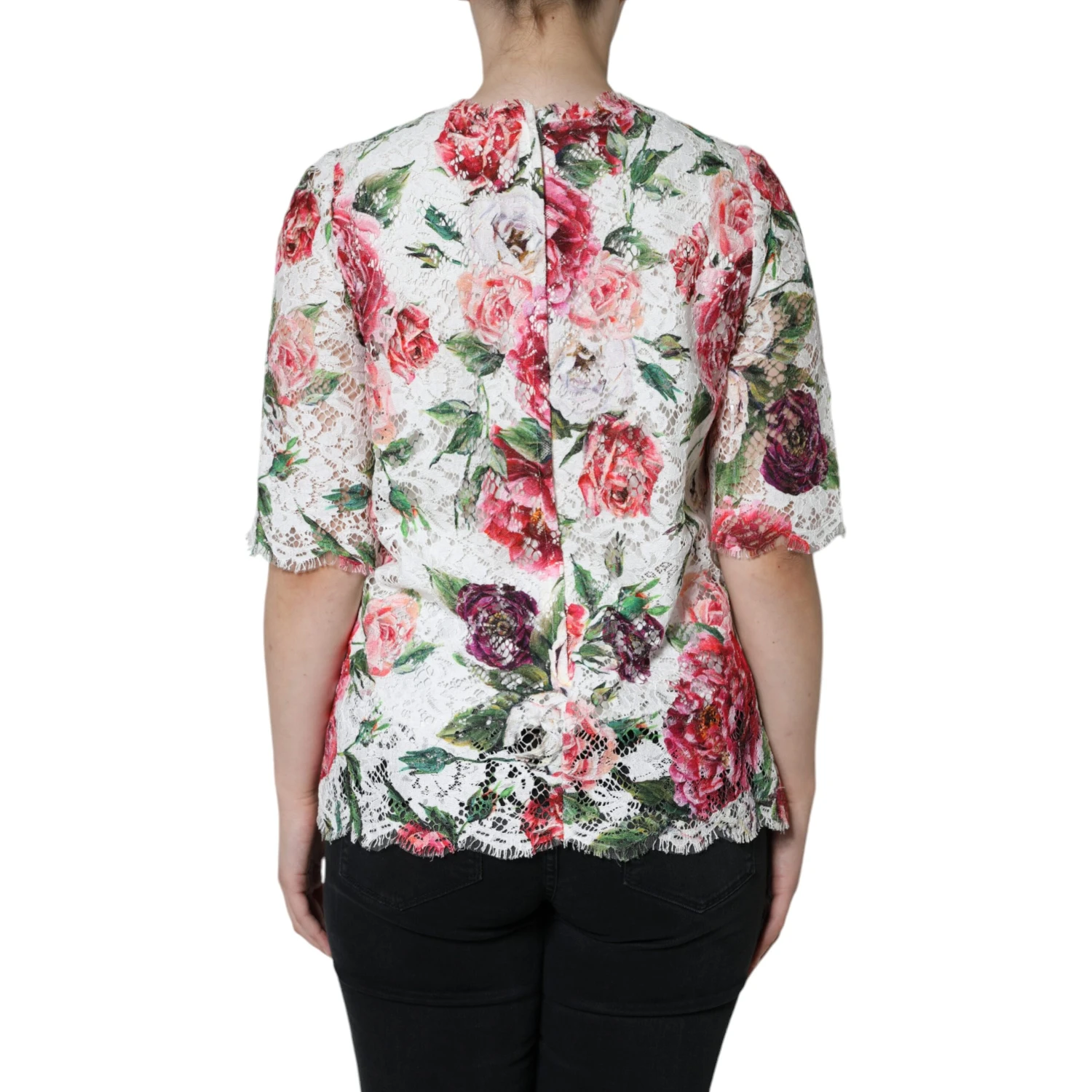 White Peony Lace Short Sleeves Blouse Top