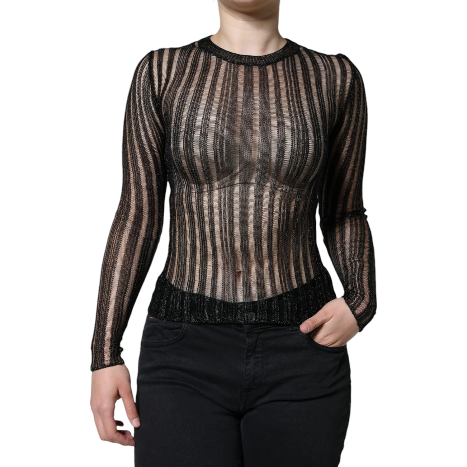Black Stripe See Through Long Sleeves Top