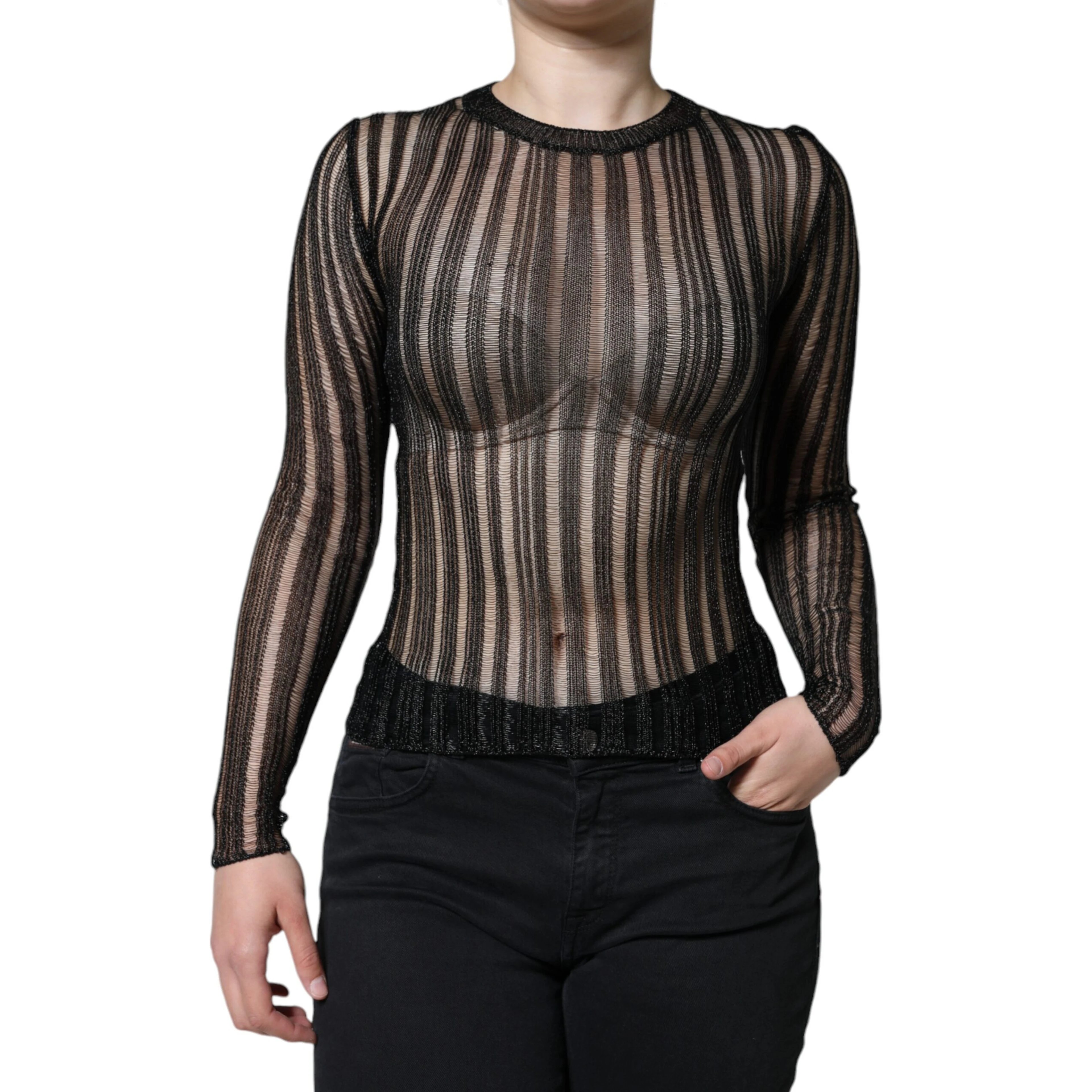 Black Stripe See Through Long Sleeves Top