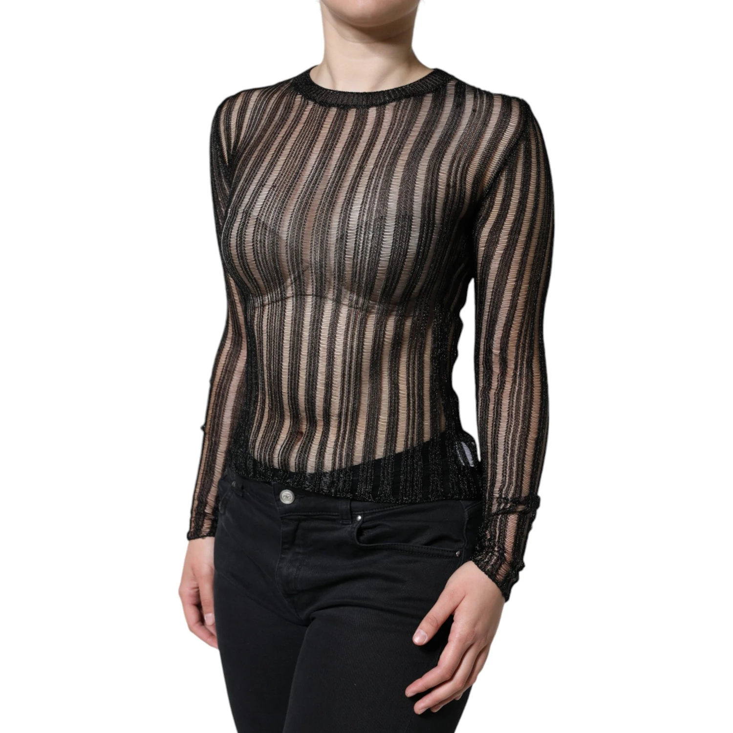 Black Stripe See Through Long Sleeves Top