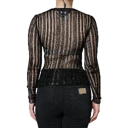 Black Stripe See Through Long Sleeves Top