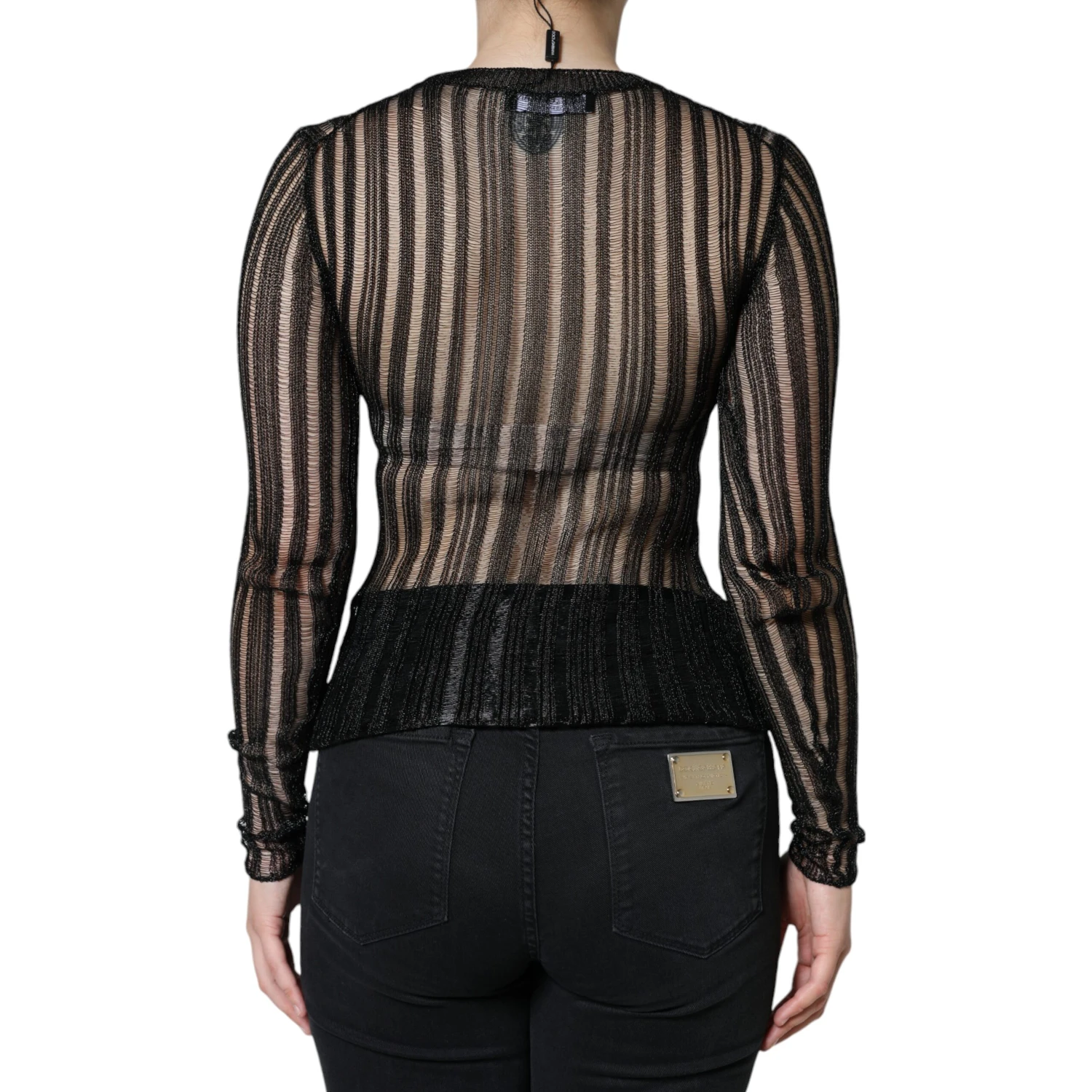 Black Stripe See Through Long Sleeves Top