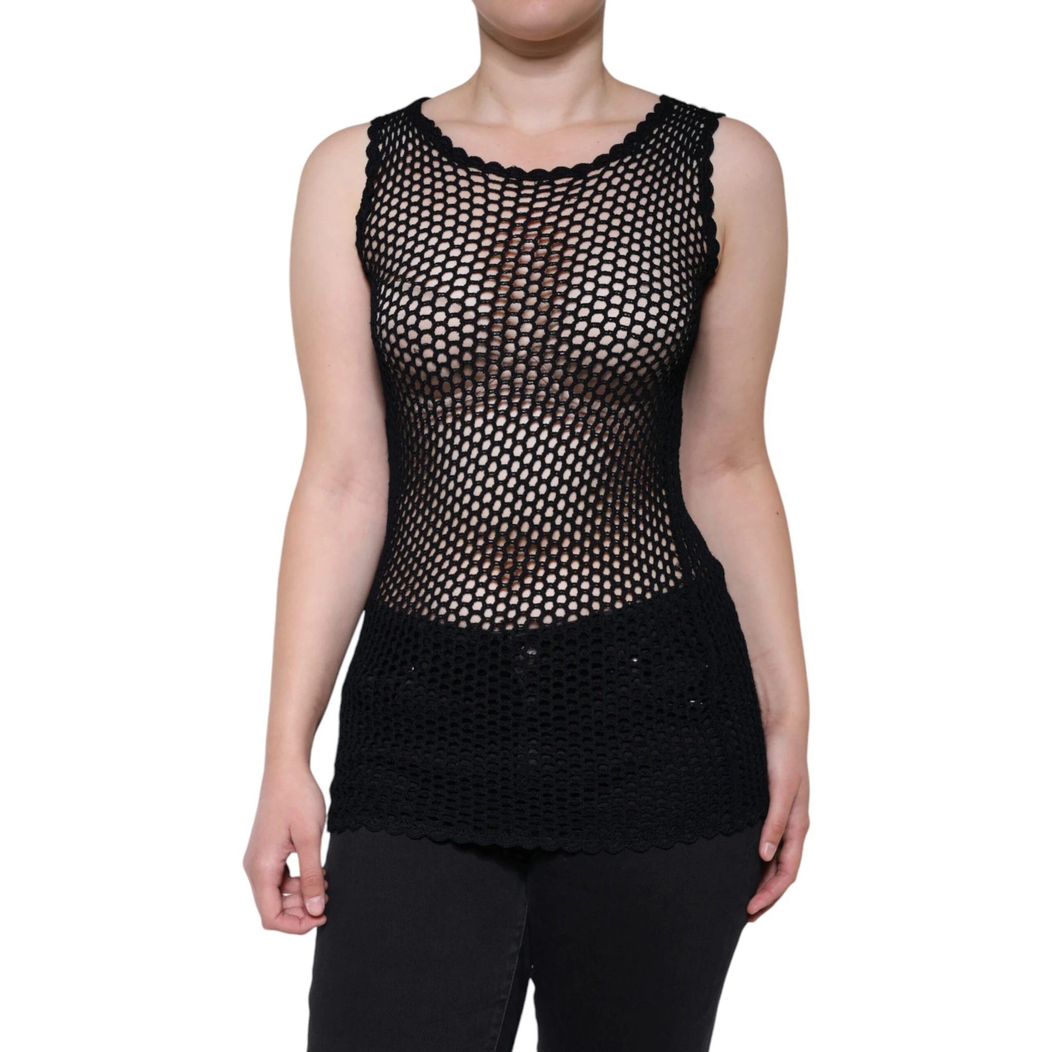 Black Mesh See Through Sleeveless Tank Top
