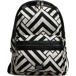 Black White Nylon Leather Travel Back Pack Bag