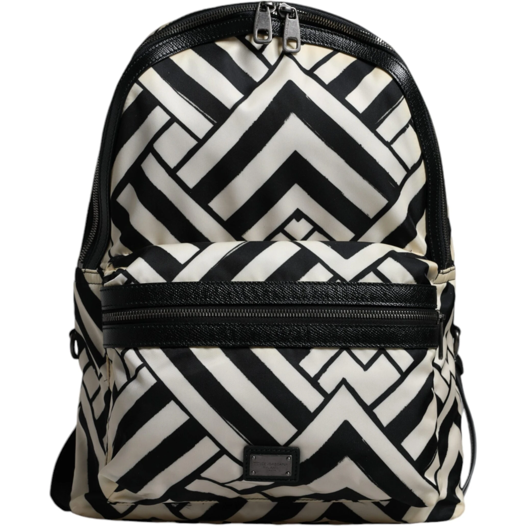Black White Nylon Leather Travel Back Pack Bag