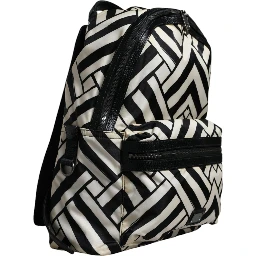 Black White Nylon Leather Travel Back Pack Bag
