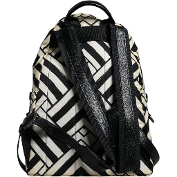 Black White Nylon Leather Travel Back Pack Bag