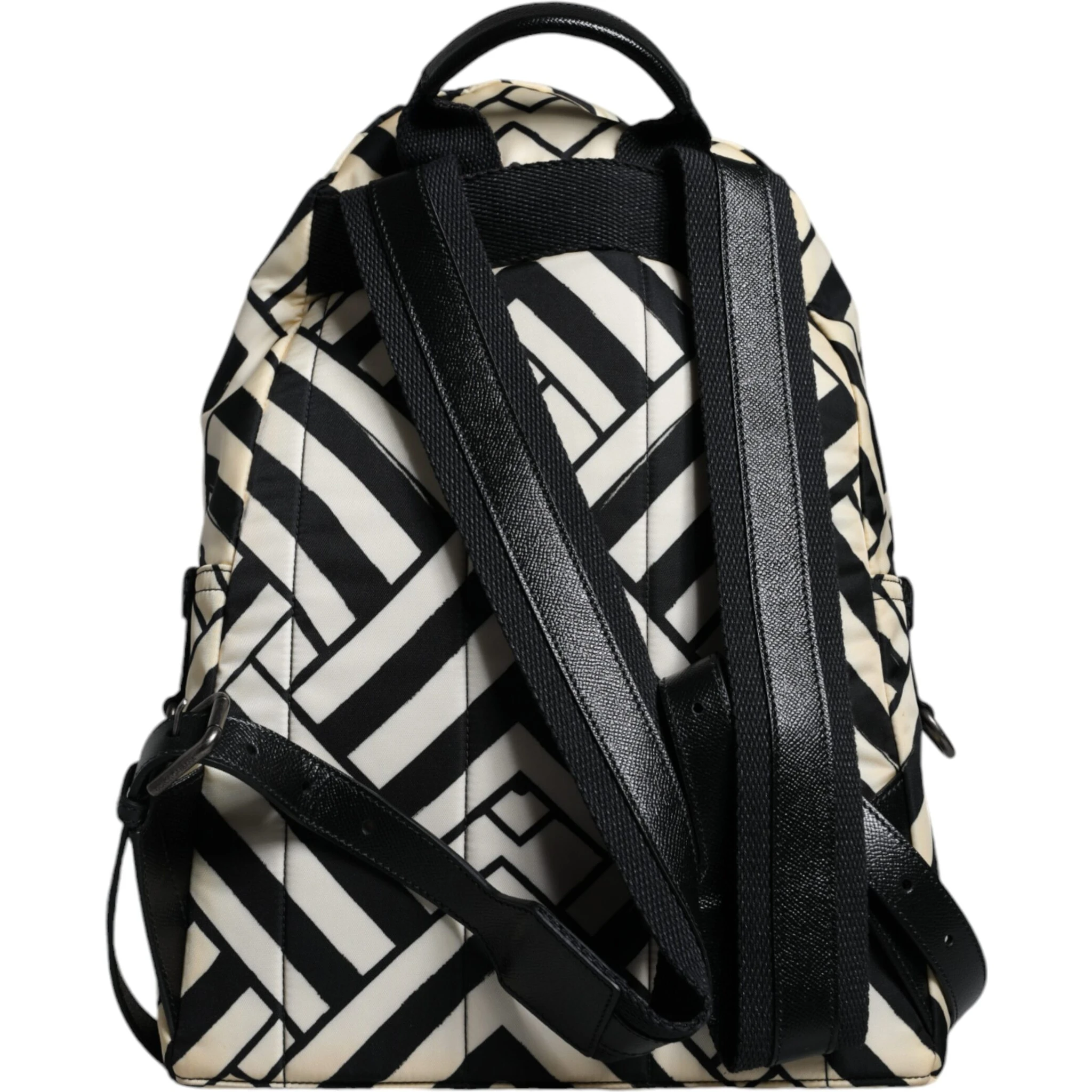 Black White Nylon Leather Travel Back Pack Bag